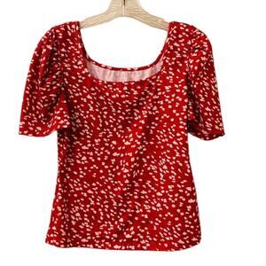 SHEIN Red and White Puffed Short Sleeve Casual Blouse Top, Size Large 8/10